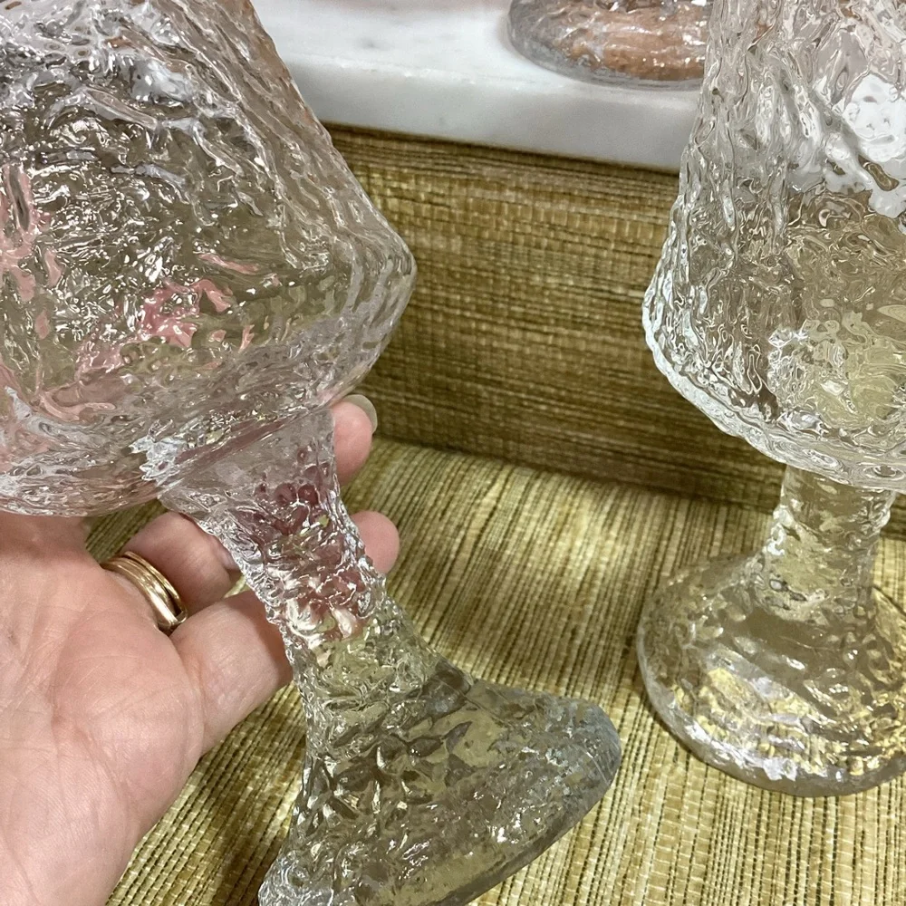 Vintage MCM Lenox Hand Blown 7” Elegant Textured Glass Goblets set of 4